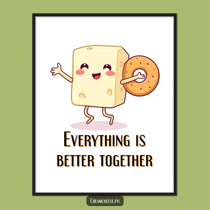 Free Printable Funny Wall Art: Dancing Cream Cheese & Bagel - Downloadable Home Decor!