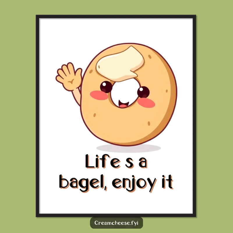 Free Printable Wall Art: Waving Bagel & Cream Cheese for Funny Downloadable Decor
