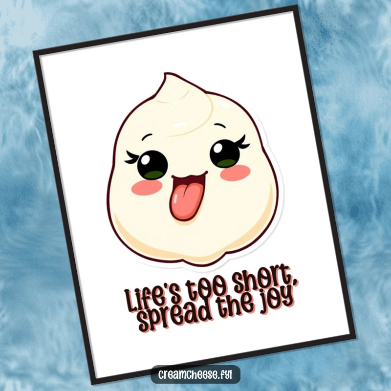 Funny Free Printable Wall Art: A cream cheese dollop playfully sticks its tongue out, offering a cheeky and downloadable piece of art.