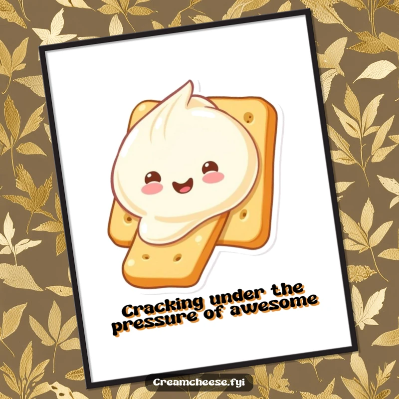 Funny Free Printable Wall Art featuring a cream cheese dollop sliding playfully down a cracker, adding a dash of culinary comedy.