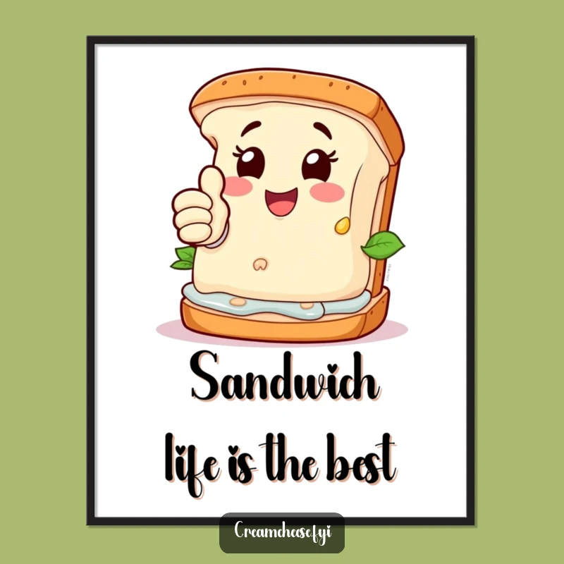 Free Printable Cream Cheese Wall Art: Funny Sandwich Character Downloadable Decor