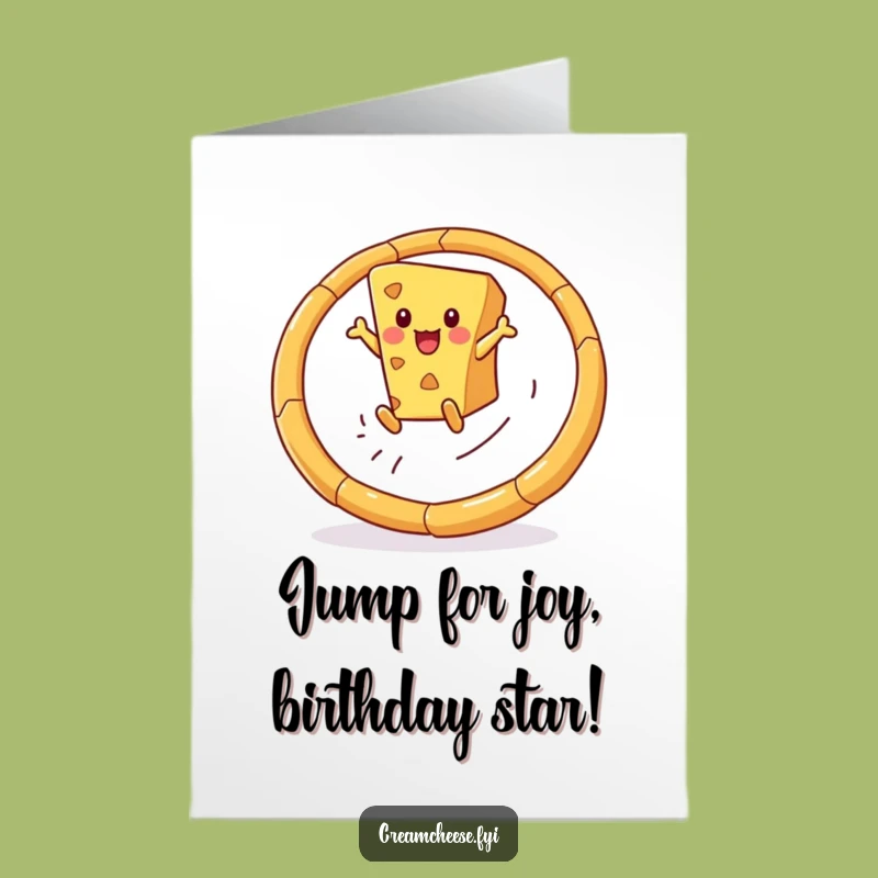 Free Printable Birthday Card: Cheesy Hoop Jump, Funny Downloadable Gift!