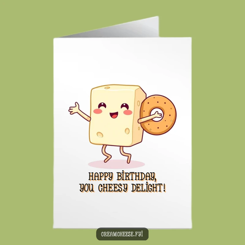 Free Printable Funny Birthday Card: Dancing Cream Cheese & Bagel - Downloadable DIY Gift!