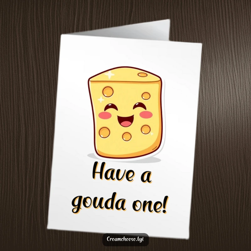 Funny Free Printable Birthday Card: Jovial cheese slice giving a cheesy, flirtatious wink, ideal for party greetings.
