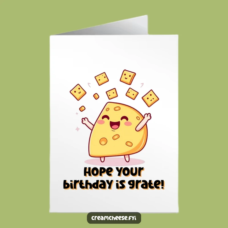 Free Printable Birthday Card: Juggling Cheese, Fun Downloadable Greeting
