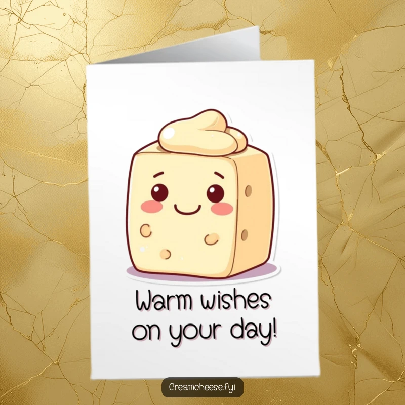 Funny Free Printable Cream Cheese Block Birthday Card, a friendly block character with a warm smile, wishing happy birthday.