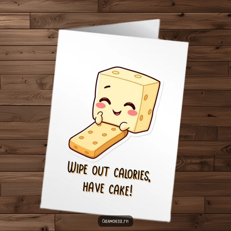 Funny Free Printable Birthday Card: Cheerful cream cheese square character winking while sliding down a cracker with glee.