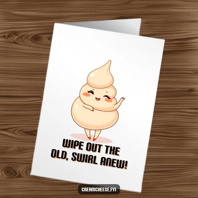 Funny Free Printable Happy Birthday Card: Playful cream cheese swirl winks and pirouettes smoothly, celebrating a birthday with flair.