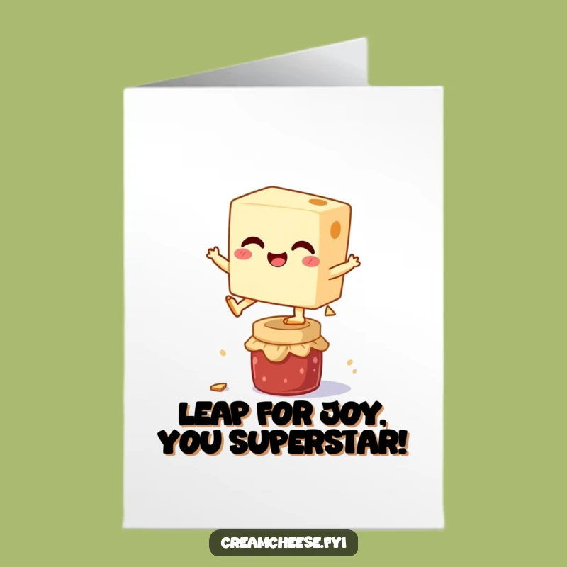 Free Printable Congrats Card: Jumping Cream Cheese, Funny Downloadable Success!