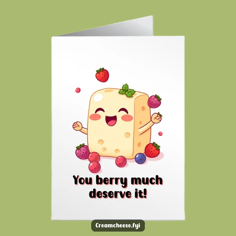 Free Printable Congrats Card: Cream Cheese Berry Balancing Act - Downloadable Humor!