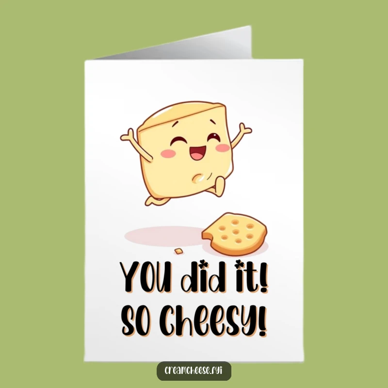 Free Printable Congrats Card: Cream Cheese Wedge Victory Leap - Funny Downloadable Success
