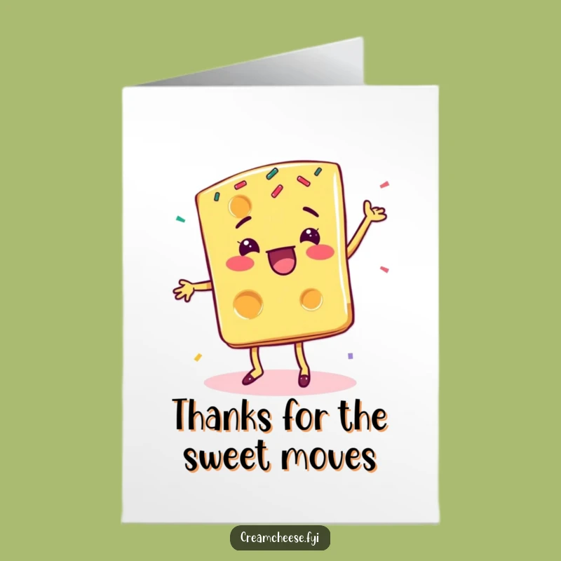 Delightful Free Printable Thank You Card: Dancing Cheese with Sprinkles, Downloadable Thanks