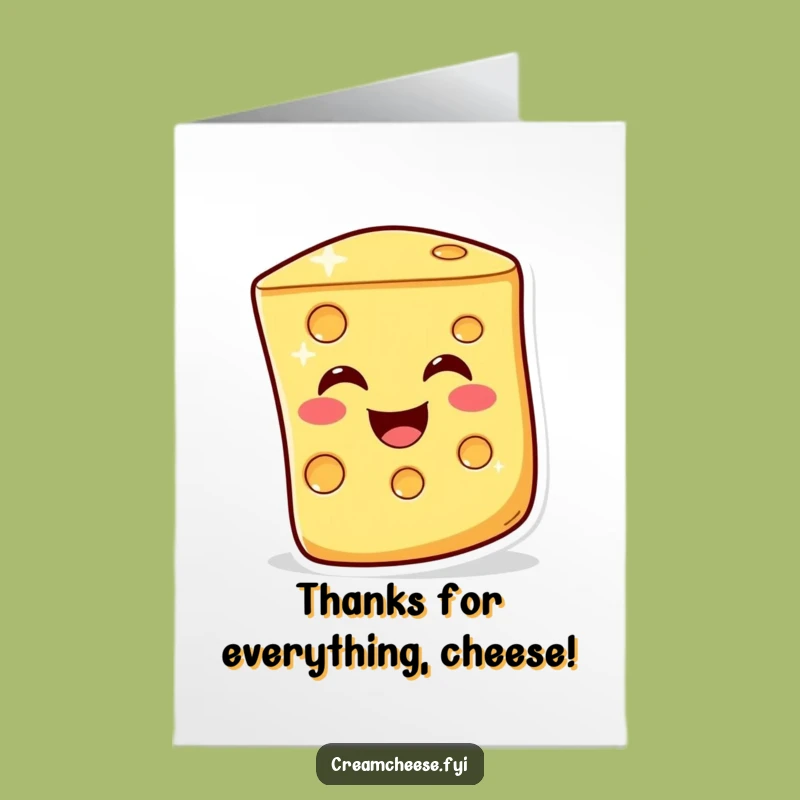 Free Printable Thank You Card: Witty Cheese Slice Wink Downloadable Gift