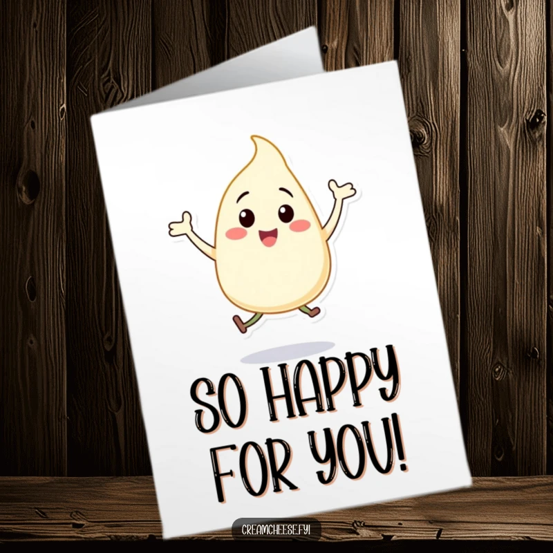 Funny Free Printable Cream Cheese Dollop Thank You Card, a happy character jumping for joy, expressing heartfelt thanks.