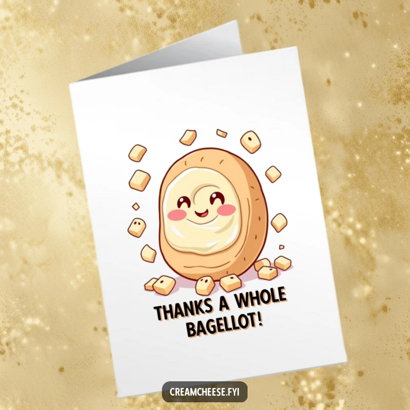 Funny Free Printable Thank You Card: A giggling cream cheese spread juggles bagel bits, a unique way to say thanks.