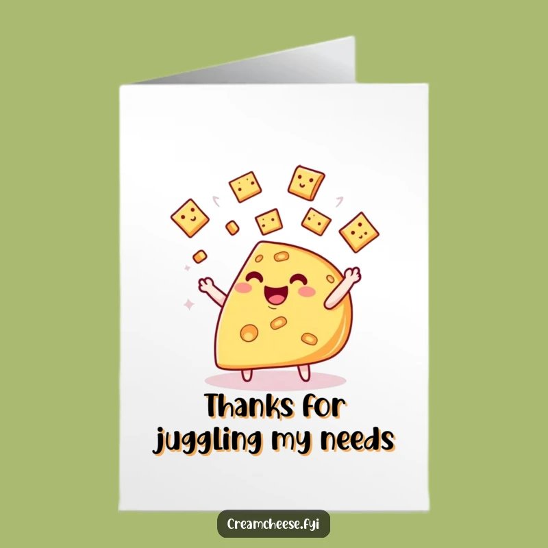 Whimsical Free Printable Thank You Card: Cracker Juggling Cheese, Downloadable Thanks