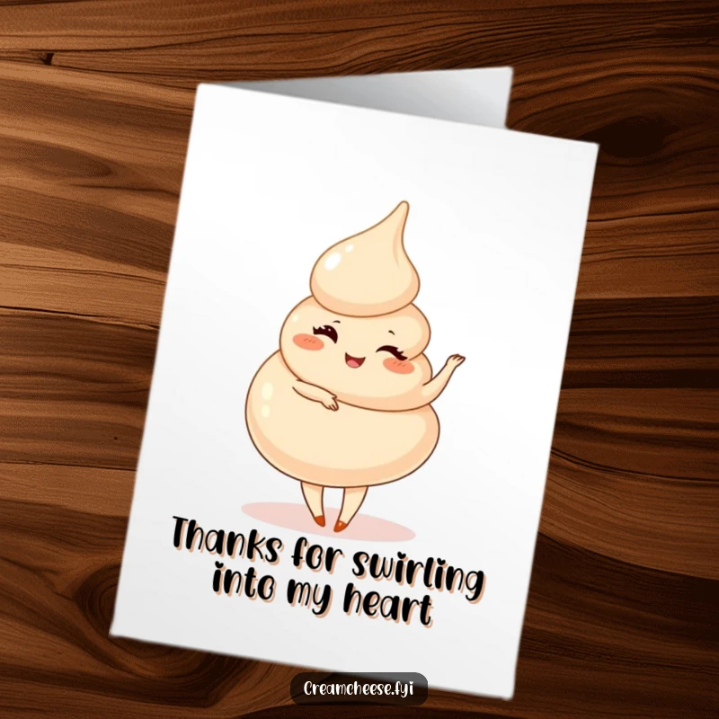 Funny Free Printable Thank You Card: A winking cream cheese swirl gracefully pirouettes, conveying thanks with a playful flourish.