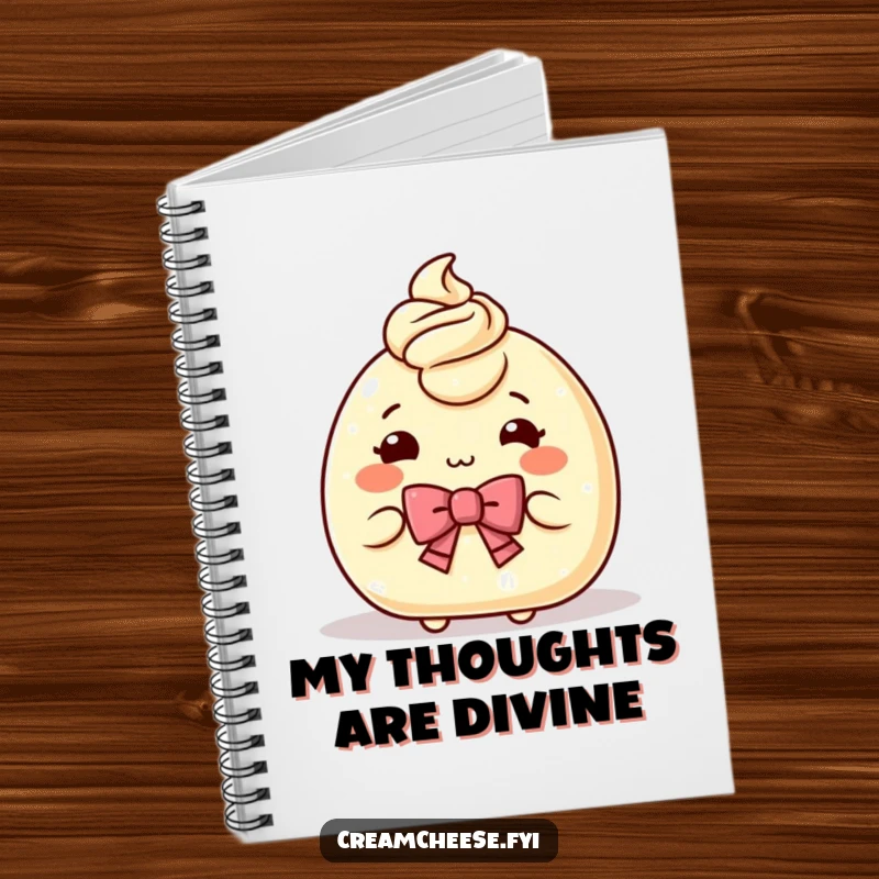 Funny Notebook cover with a charming cream cheese character bowing elegantly, offering a piece, great for jotting down spreadable thoughts.