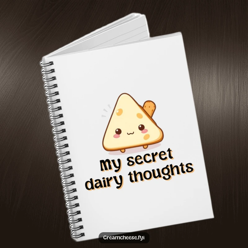 Funny shy cream cheese triangle notebook peeking from behind a breadstick, ideal for journaling.