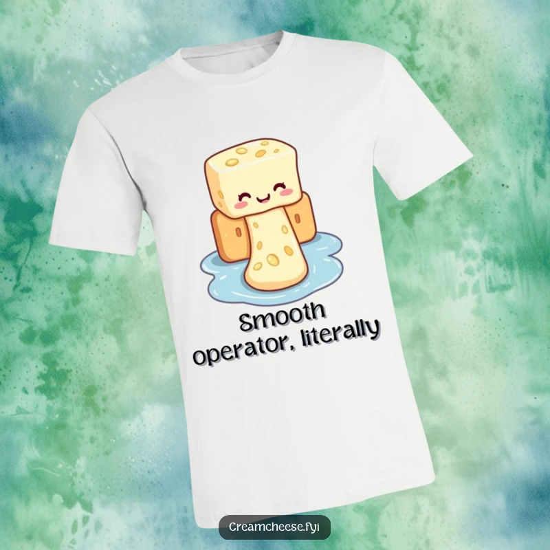 Funny t-shirt with cream cheese joyfully sliding down a cracker, capturing a moment of pure, cheesy bliss.