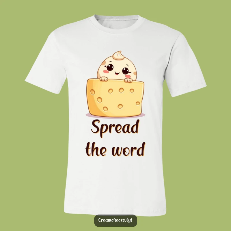 Funny Cream Cheese T-Shirt: Curious Character Peeking Over Board, Hilarious Gift Idea