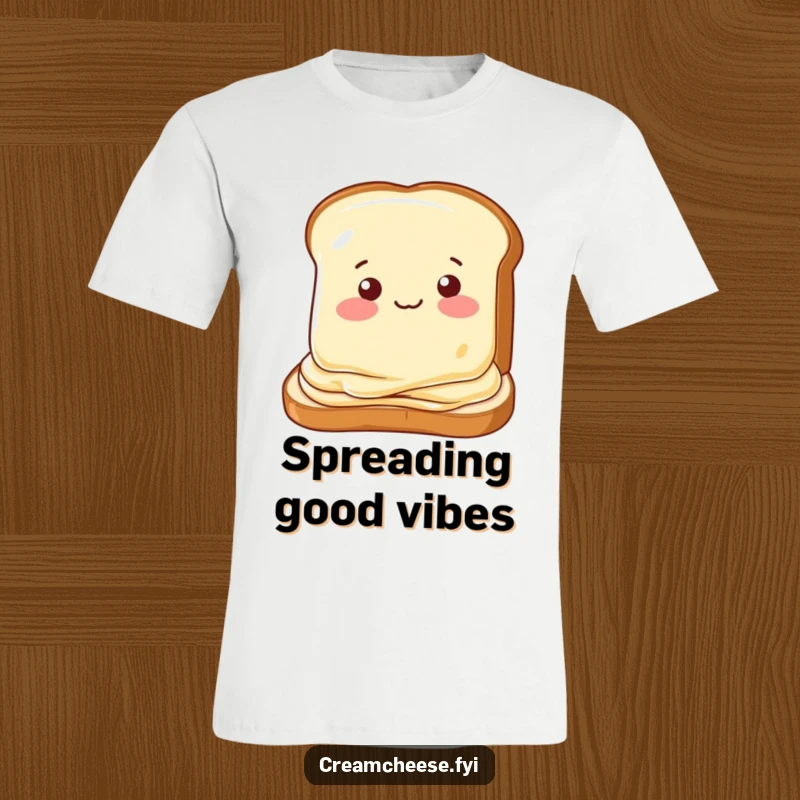 Funny t-shirt depicting a cream cheese slice winking playfully while being spread on toast, a delightful and cheeky design.