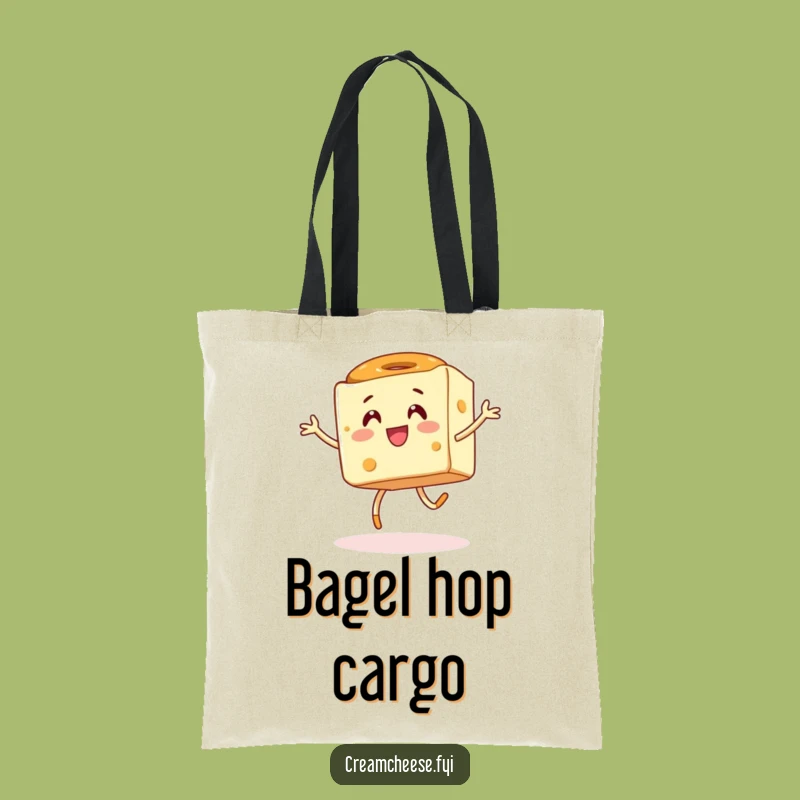 Funny Cream Cheese Hop Tote Bag: Energetic Cube & Bagel, Chic Hilarious Carry-All Gift