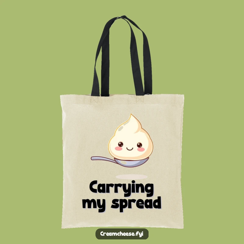 Funny Cream Cheese Dollop Tote: Smiling Spoon Balance, Chic & Hilarious Carry-All Gift