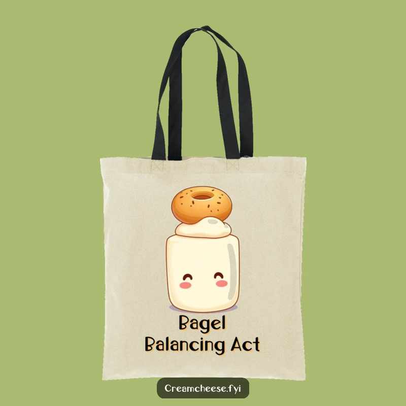 Funny Cream Cheese Bagel Balance Tote Bag: Carry Your Breakfast Pride