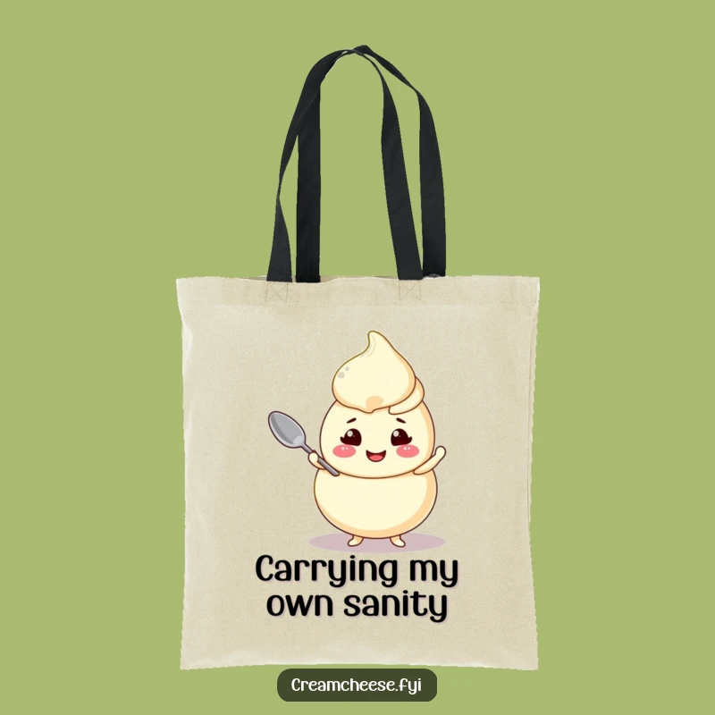Funny Cream Cheese Swirl Tote Bag A Cheerful Character Balancing Spoon